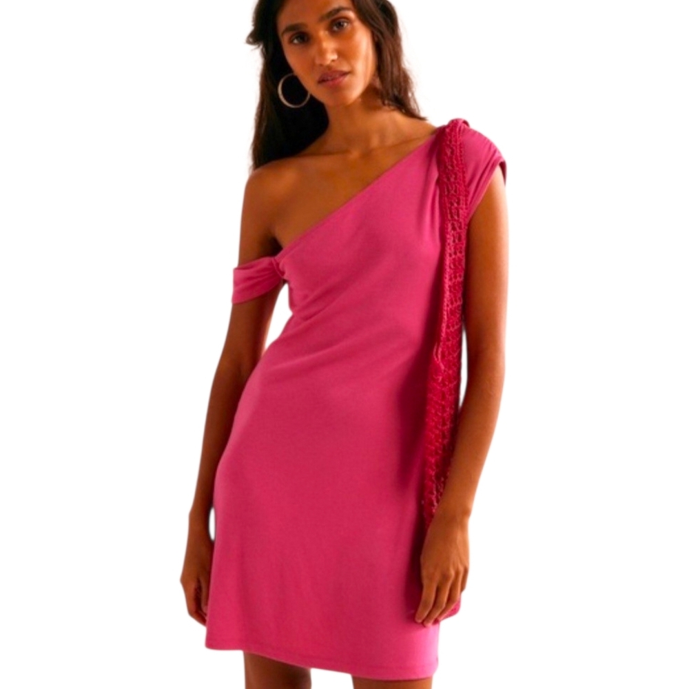 Free People Beach Cora Mini Dress Beetroot Pink Off Shoulder Bodycon Small NWT